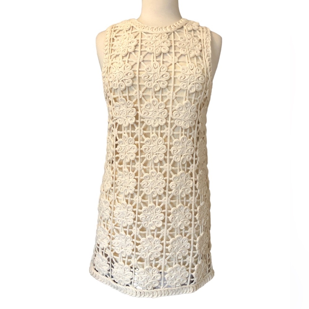 Zara limited edition Cream Knit Crochet Short Dress Flower S